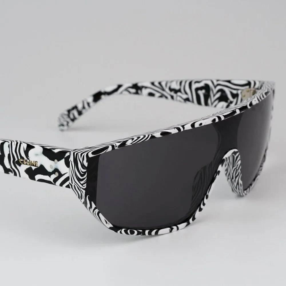 SALE! NEW Celine CL40195I 04A Shiny Zebra Smoke Shield Mask Unisex Sunglasses
